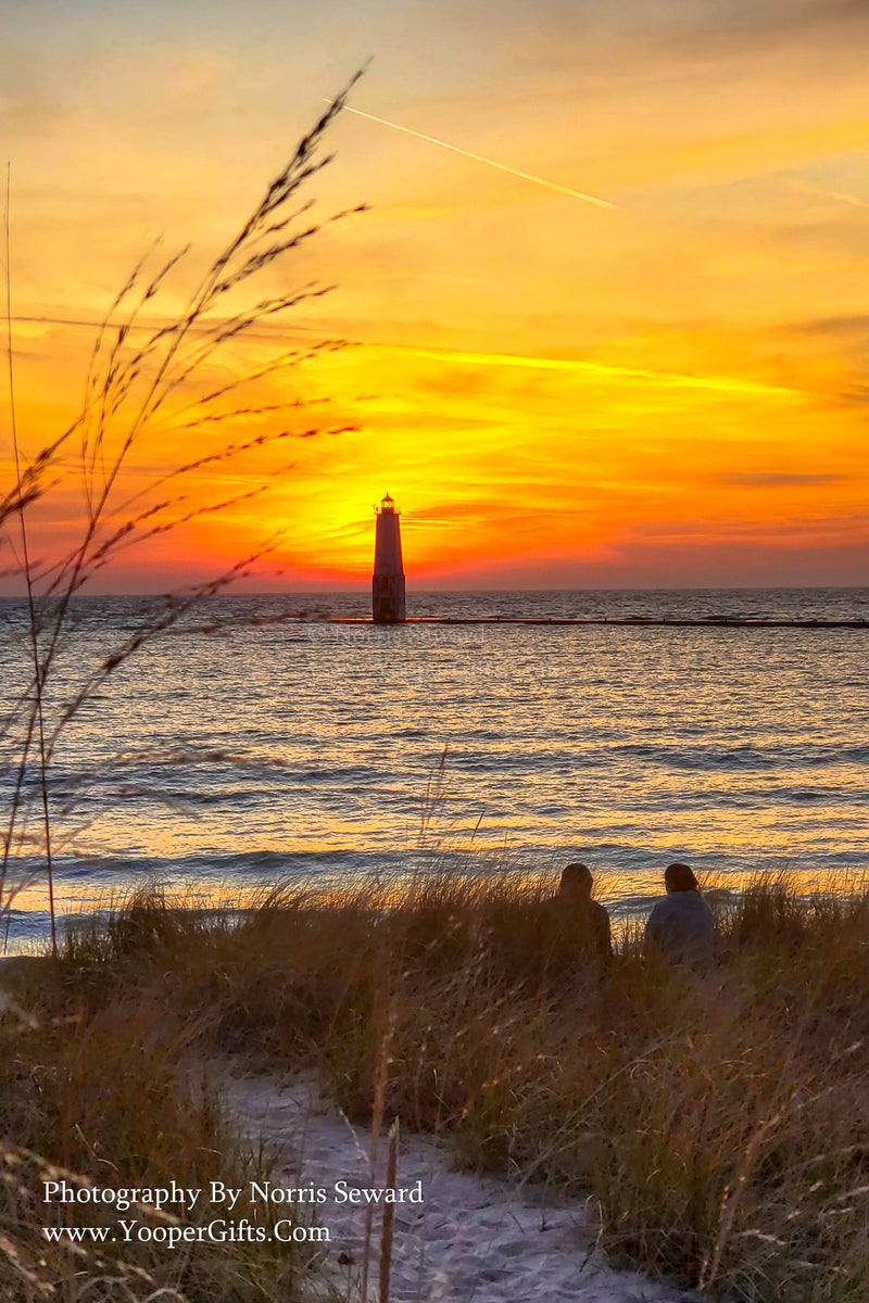 Frankfort Michigan Lighthouse At Sunset, Michigan Art, Michigan Photography, Great Lakes, Lake top Michigan, Fine Art Color Photograph